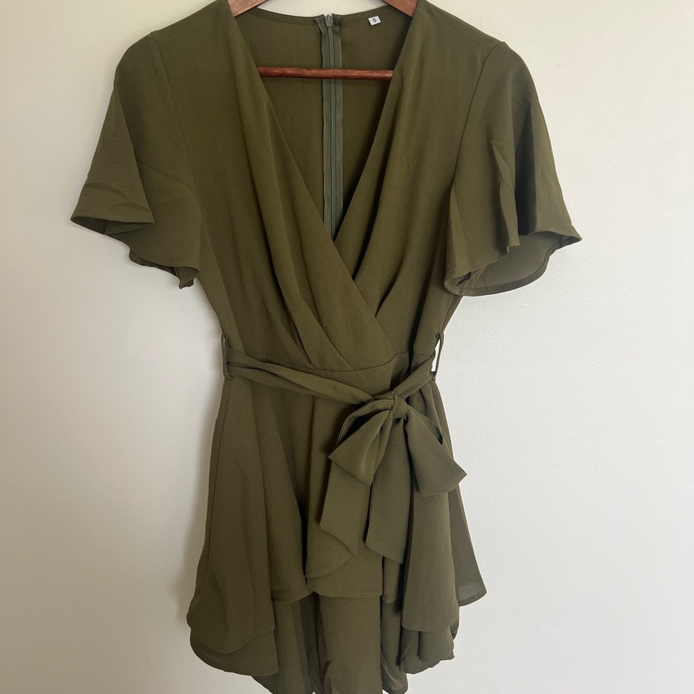 Olive Green Wrap Dress - size S